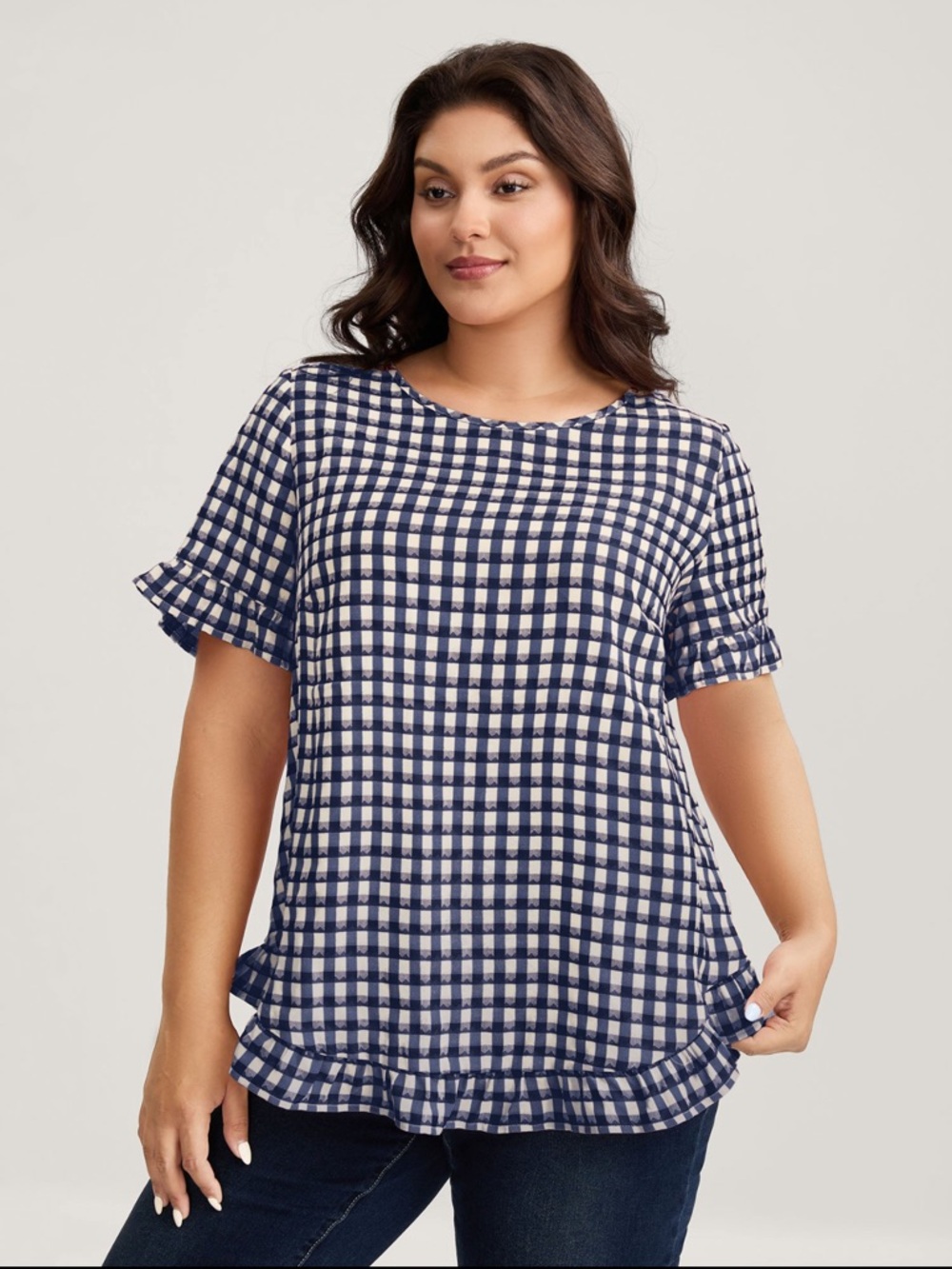 BloomChic Navy and White Gingham Button Back Top size 1X (14-16)